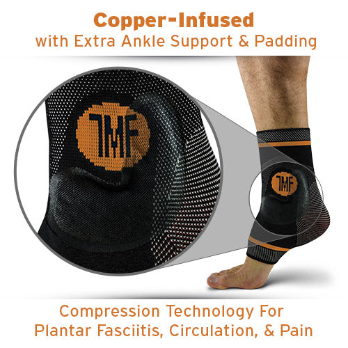 Best Copper Infused Compression Ankle Brace, Silicone Ankle Support w/ Anti-Microbial Copper. Plantar Fasciitis, Foot, & Achilles Tendon Pain Relief.