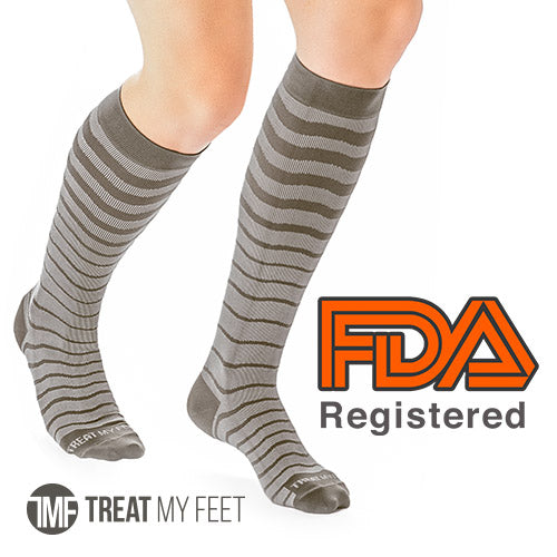 Grey Striped Calf & Leg Moderate Compression Socks - 15-20 mmHg